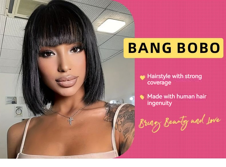 Human hair wig featuring a chic and stylish Bang BOB cut